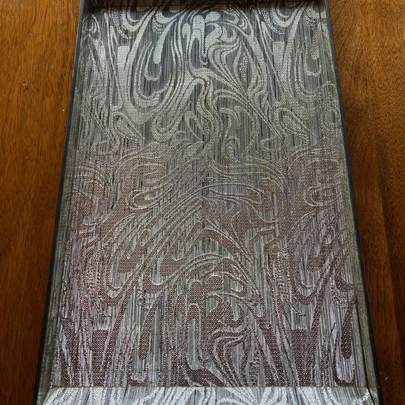 Vintage Vanity tray clear plastic encasing Gold Silver lamé brocade textile - Picture 2 of 7